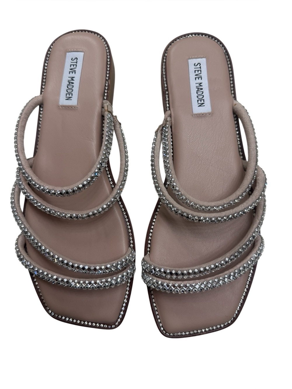 Steve Madden Women's Starie Rhinestone Sandals Flats Size 9M Nude Beige Slip on - Picture 2 of 11